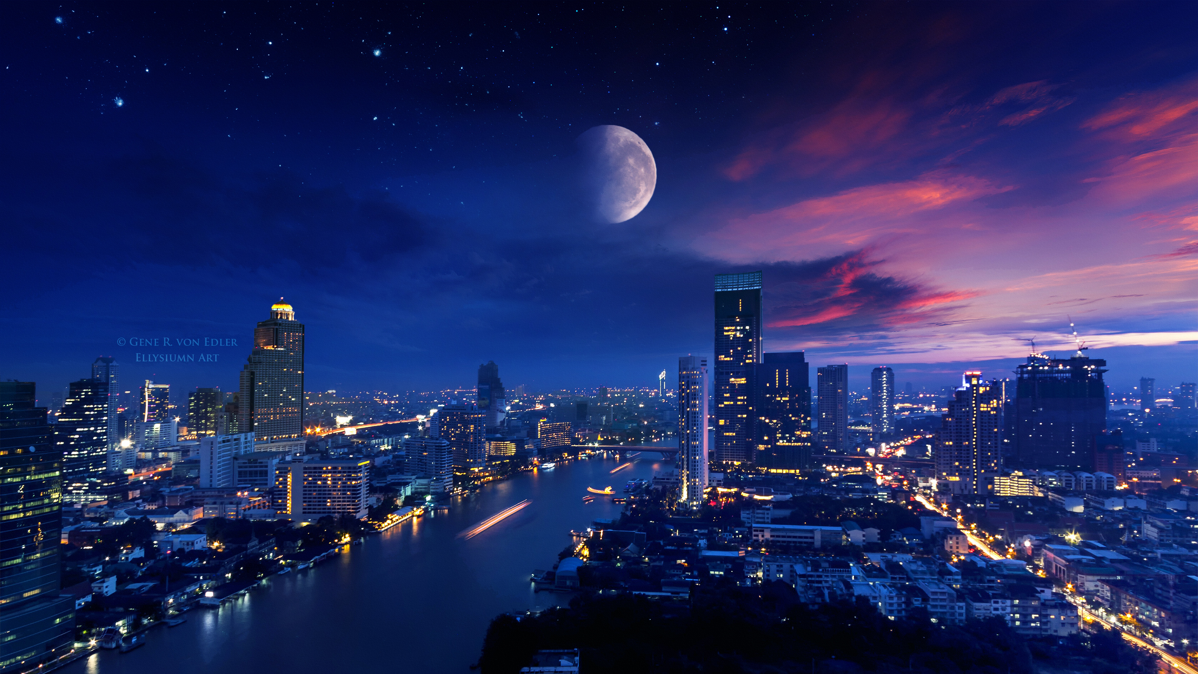 City Lights Moon Vibrant 4k walpapper