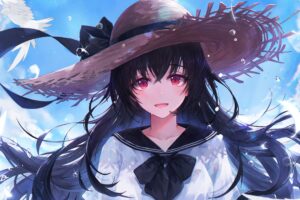 girl hat birds drops anime art 4k 1660349083