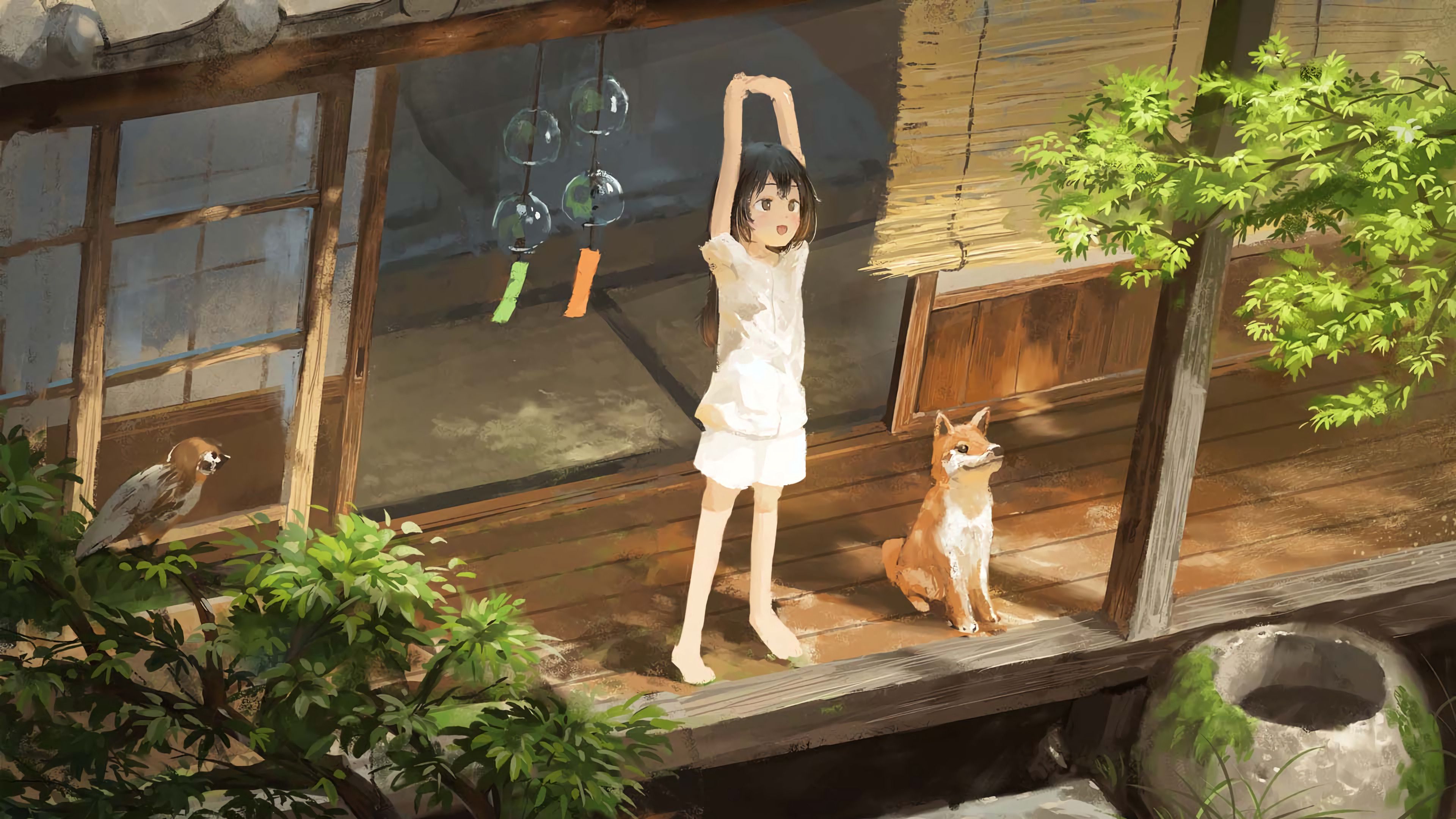 girl smile dog pet morning anime 4k 1660349083