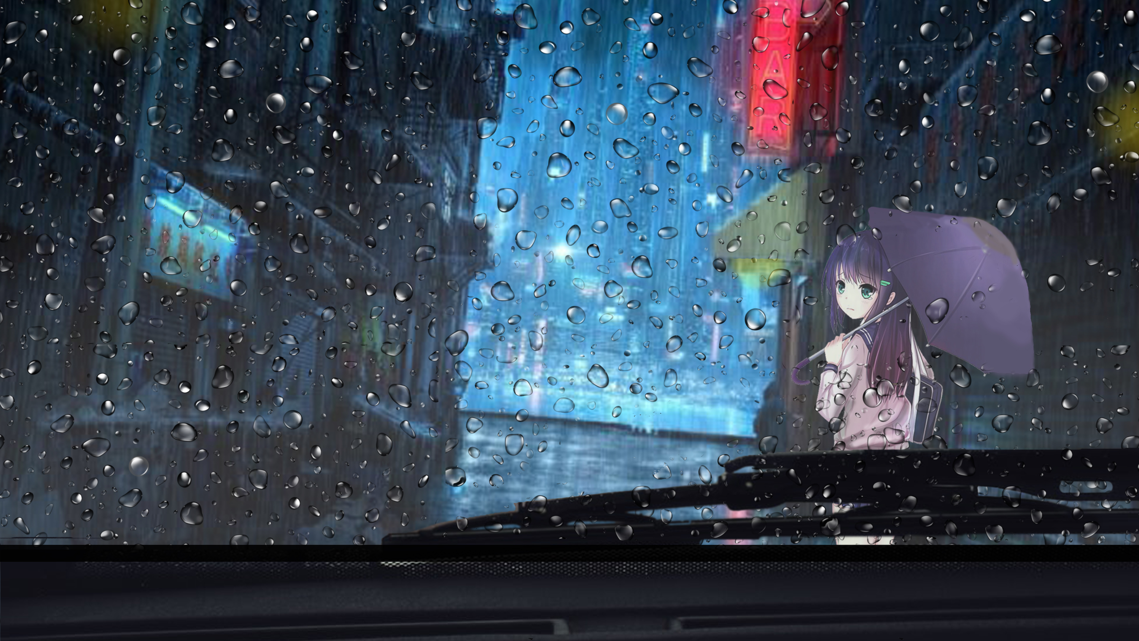 wallpaper for desktop, laptop | bc90-rainy-day-anime -paint-girl-art-illustration-flare