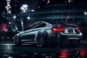 bmw car sports coupe gray metallic wet night 4k 1691771365