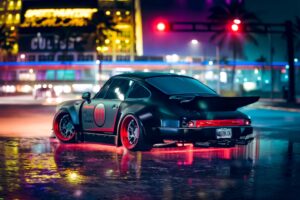 car sports car neon backlight asphalt 4k 1691771365