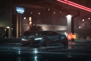 car sportscar gray night asphalt wet 4k 1691828527