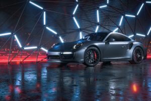 car sportscar gray side view neon 4k 1691828527