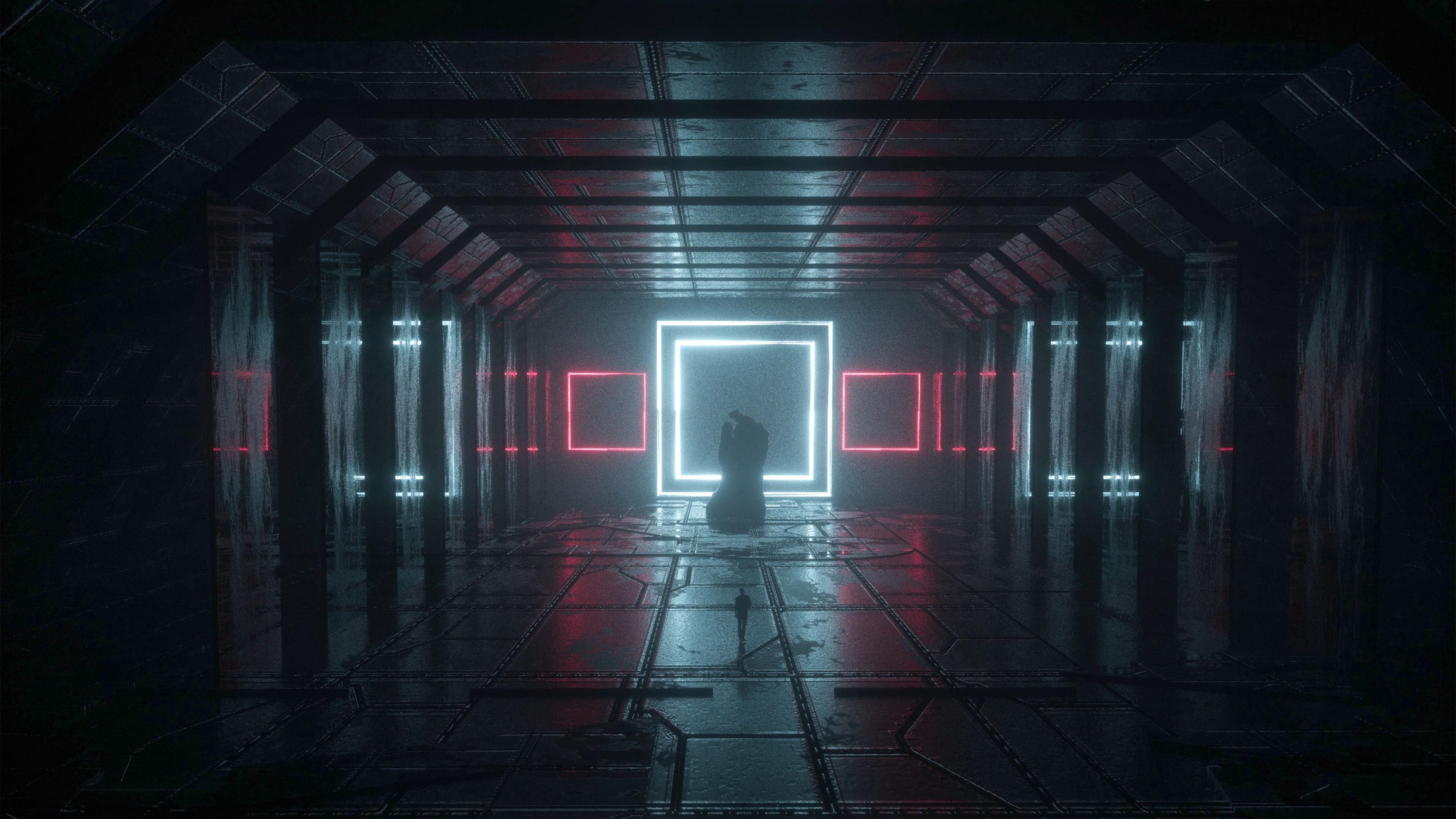 corridor dark neon glows light 4k 1692100646