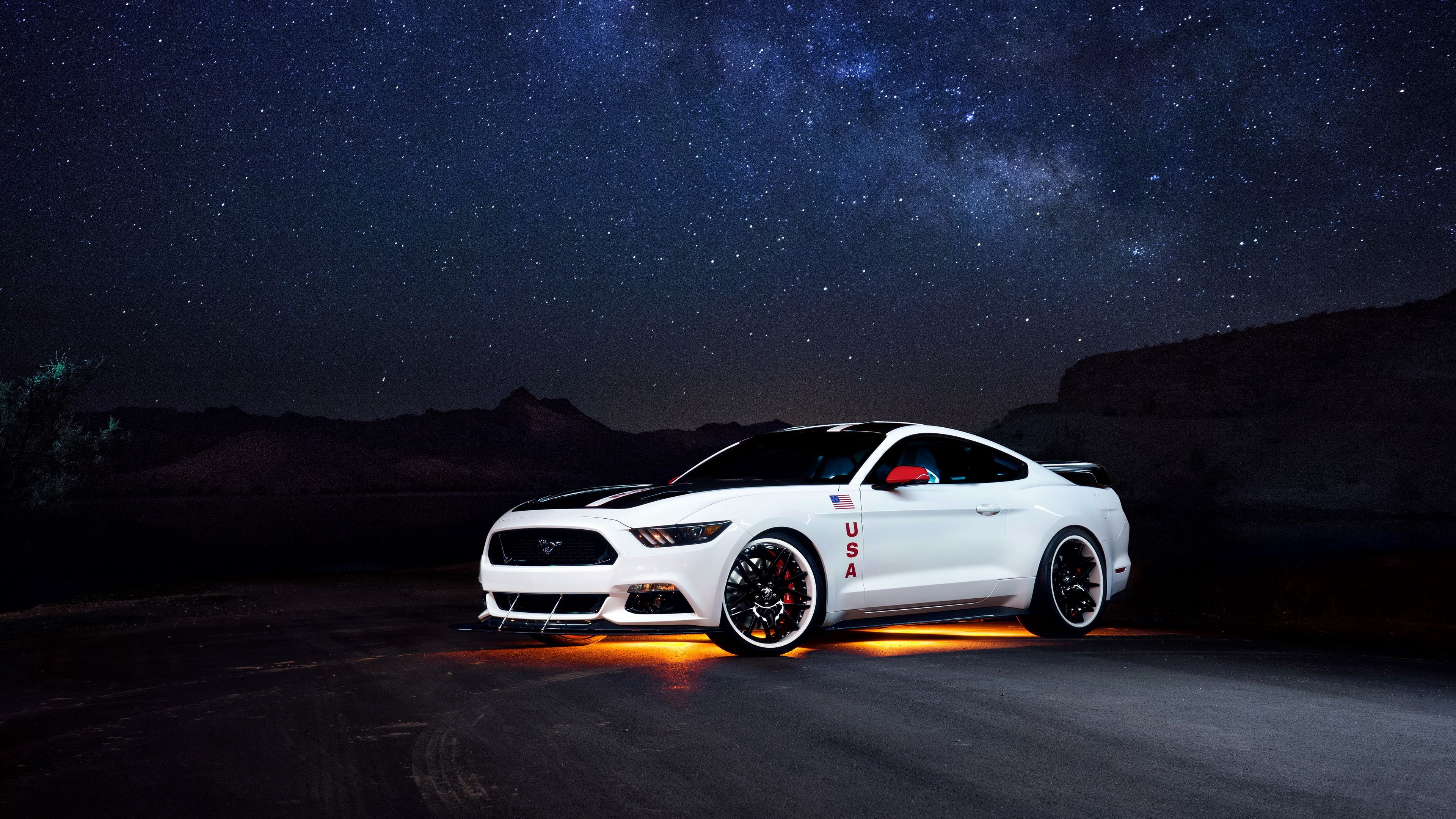 ford mustang white side view night 4k 1691828527