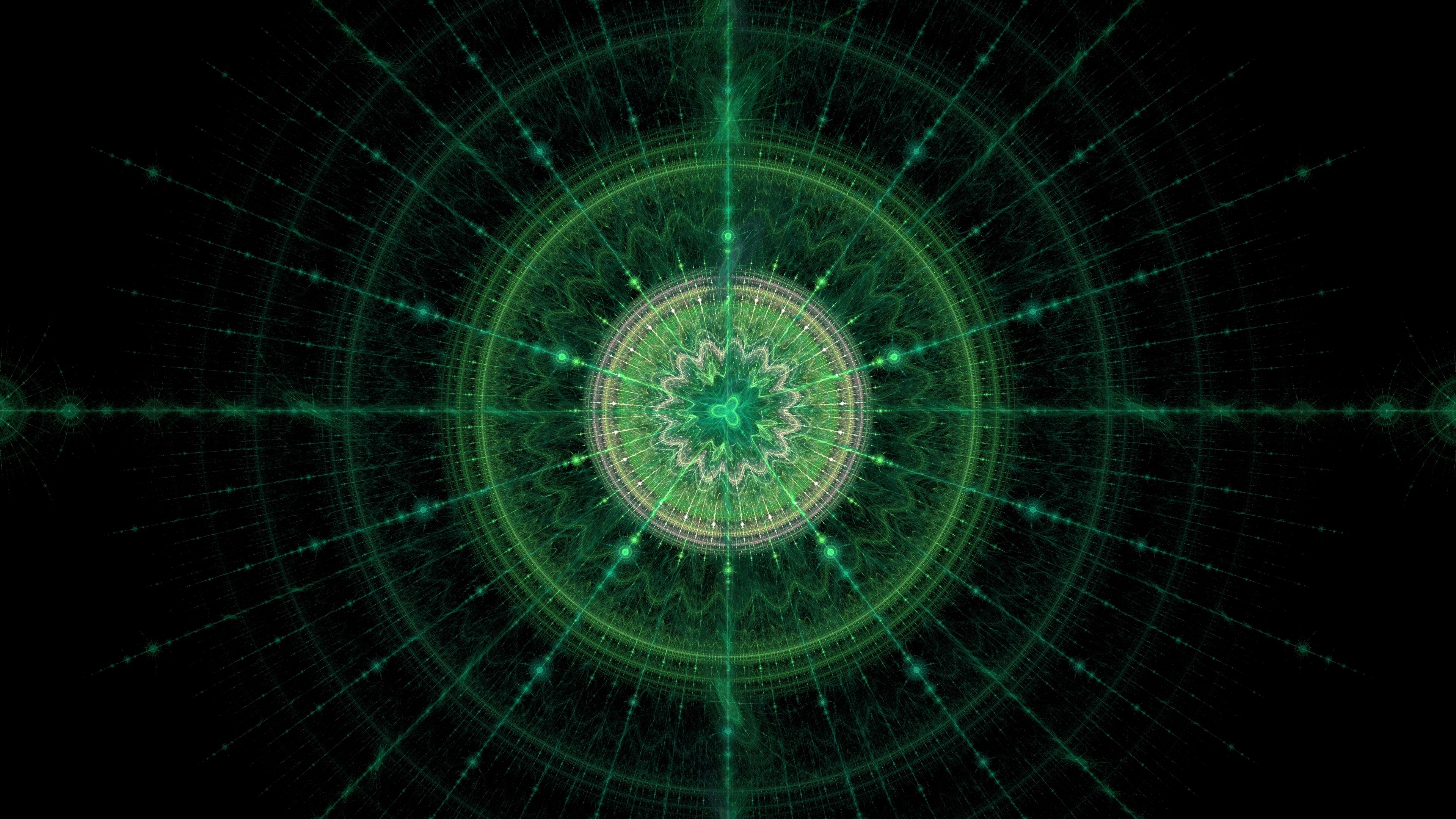 fractal pattern circles lines green 4k 1691756335