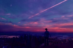 man sunset height sky loneliness 4k walpaper 1692030243