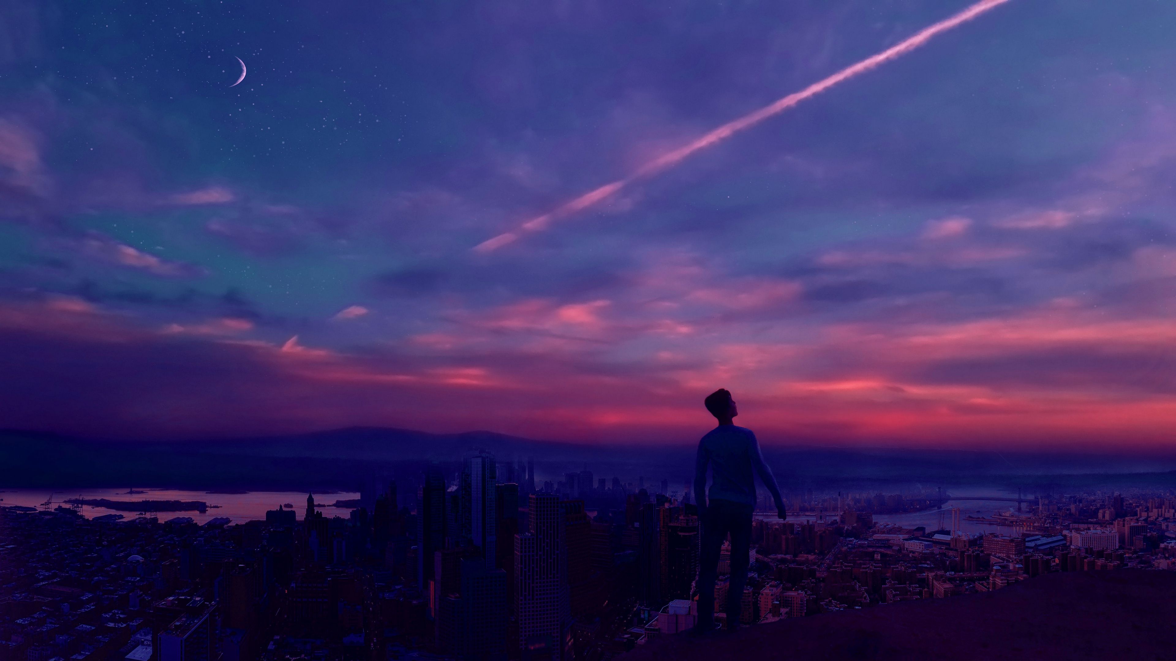 man sunset height sky loneliness 4k walpaper 1692030243