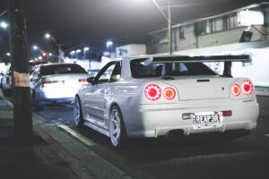 nissan skyline r34 gt r rear view 4k 1691828627