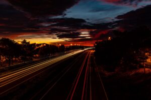 road light long exposure trees sunset dark 4k 1692006750