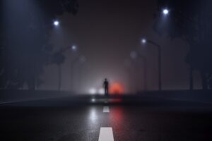 silhouette road fog blur marking art 4k 1691849539