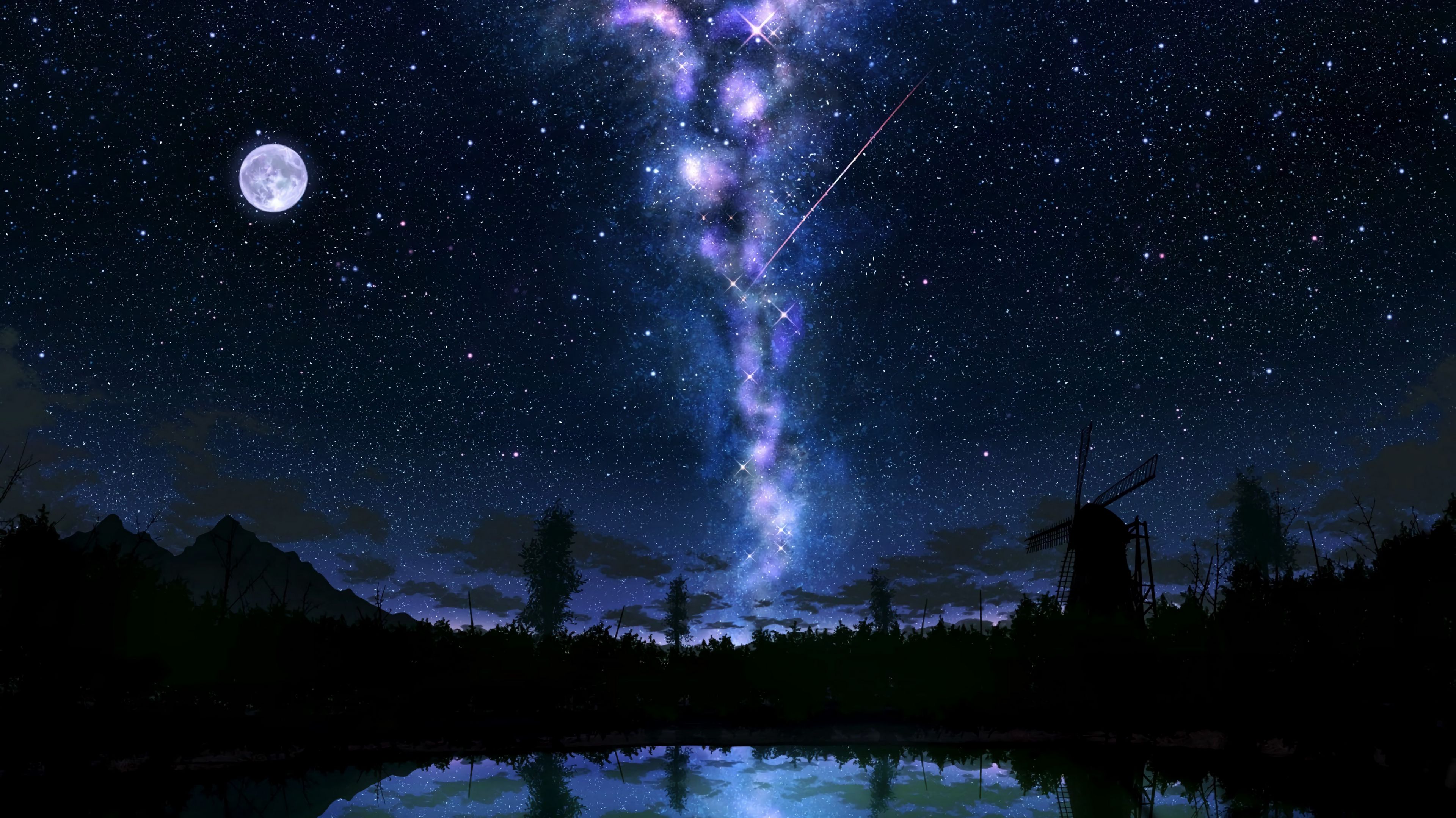 starry sky glow art dark lake reflection 4k walpaper 1692029746