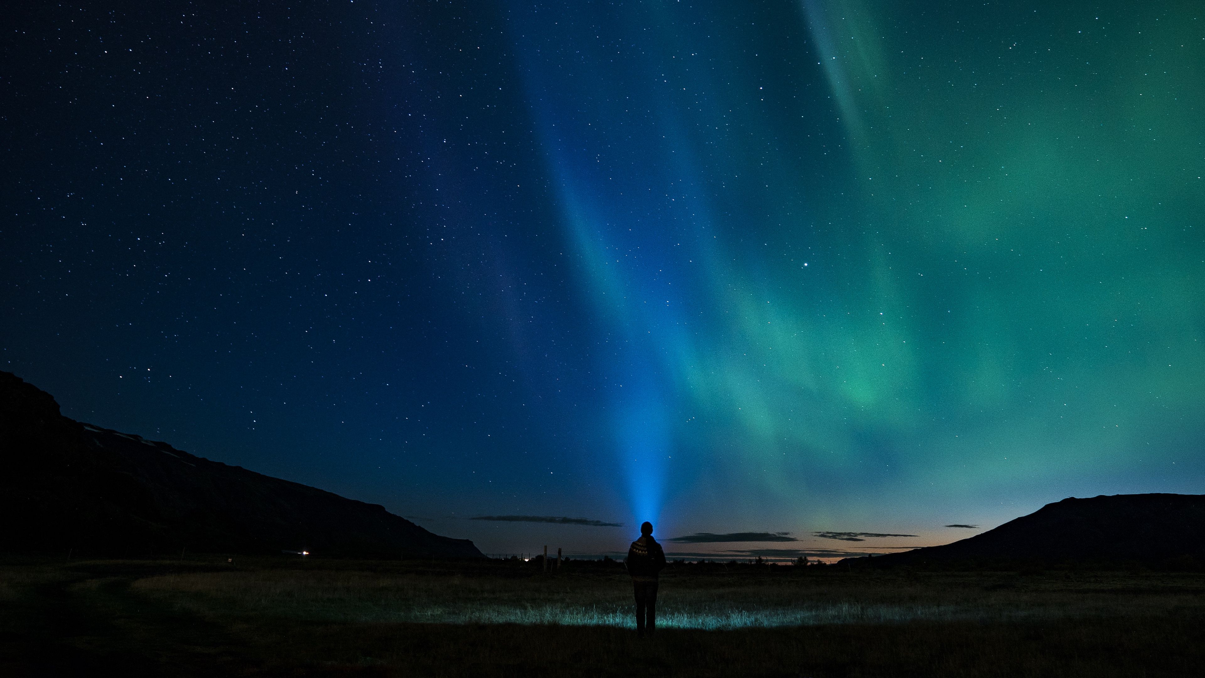 starry sky silhouette northern lights loneliness 4k 1692006750