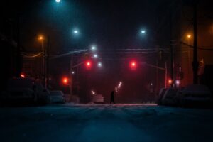 street silhouette dark night snow 4k 1692006754