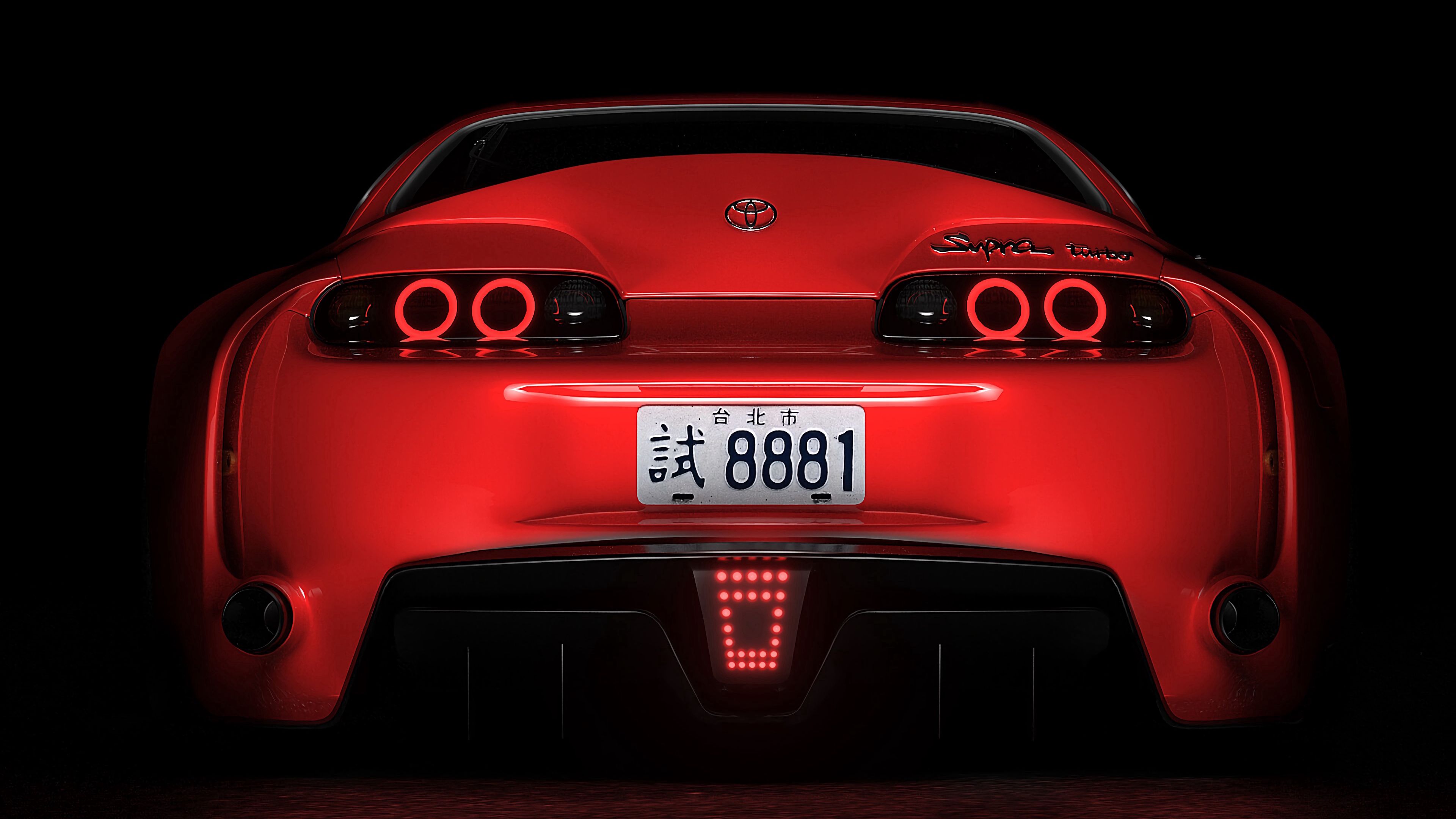 toyota supra toyota sportscar red rear view dark backlight 4k 1691828627