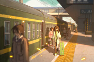 anime girl in train station hands in pocket looking away 4k 1695917615