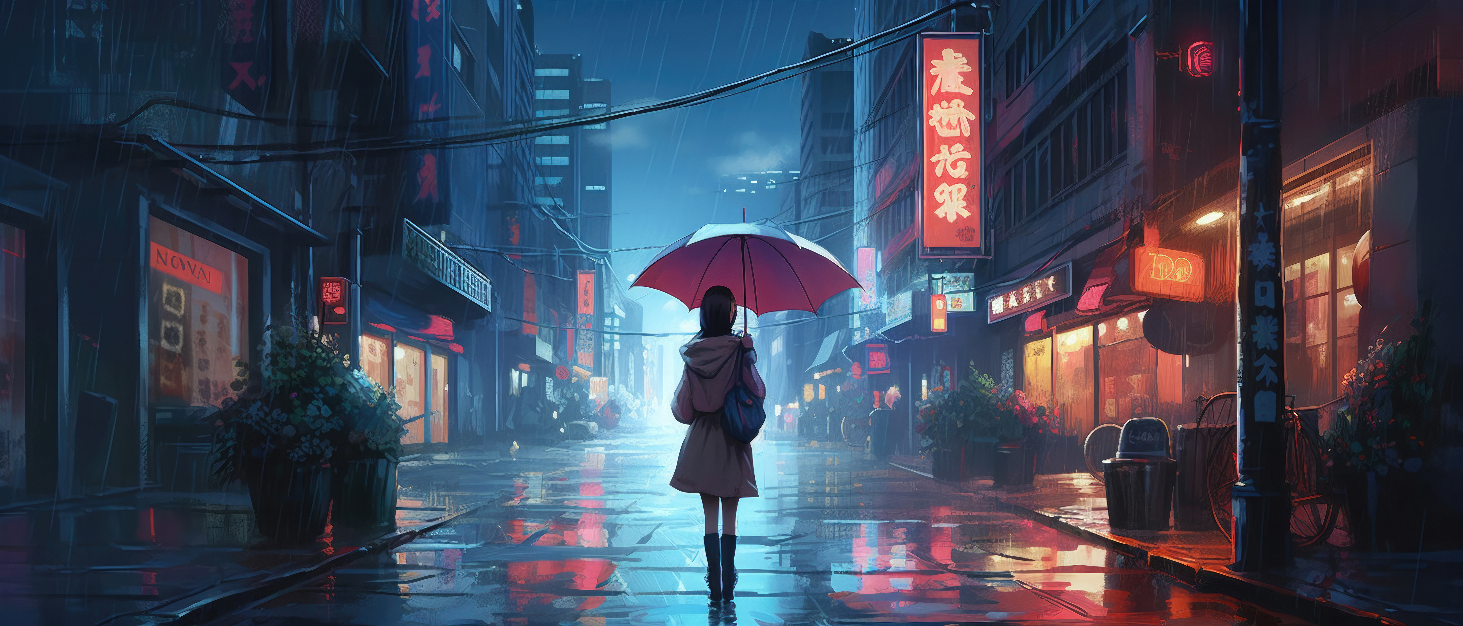 anime girl walking in rain umbrella 4k 1695943305