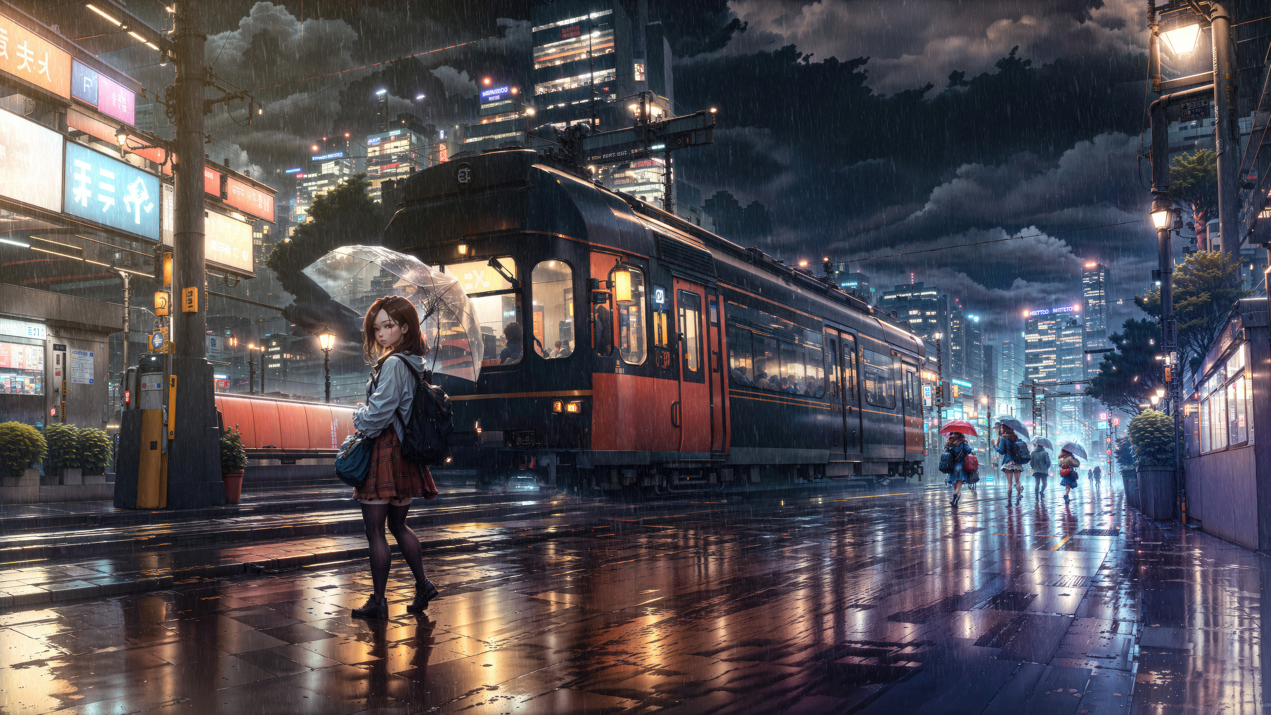 rainy day anime girl looking back 4k 1695927345