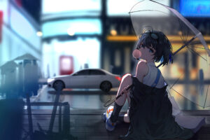 umbrella short hair anime girl 4k 1696100510