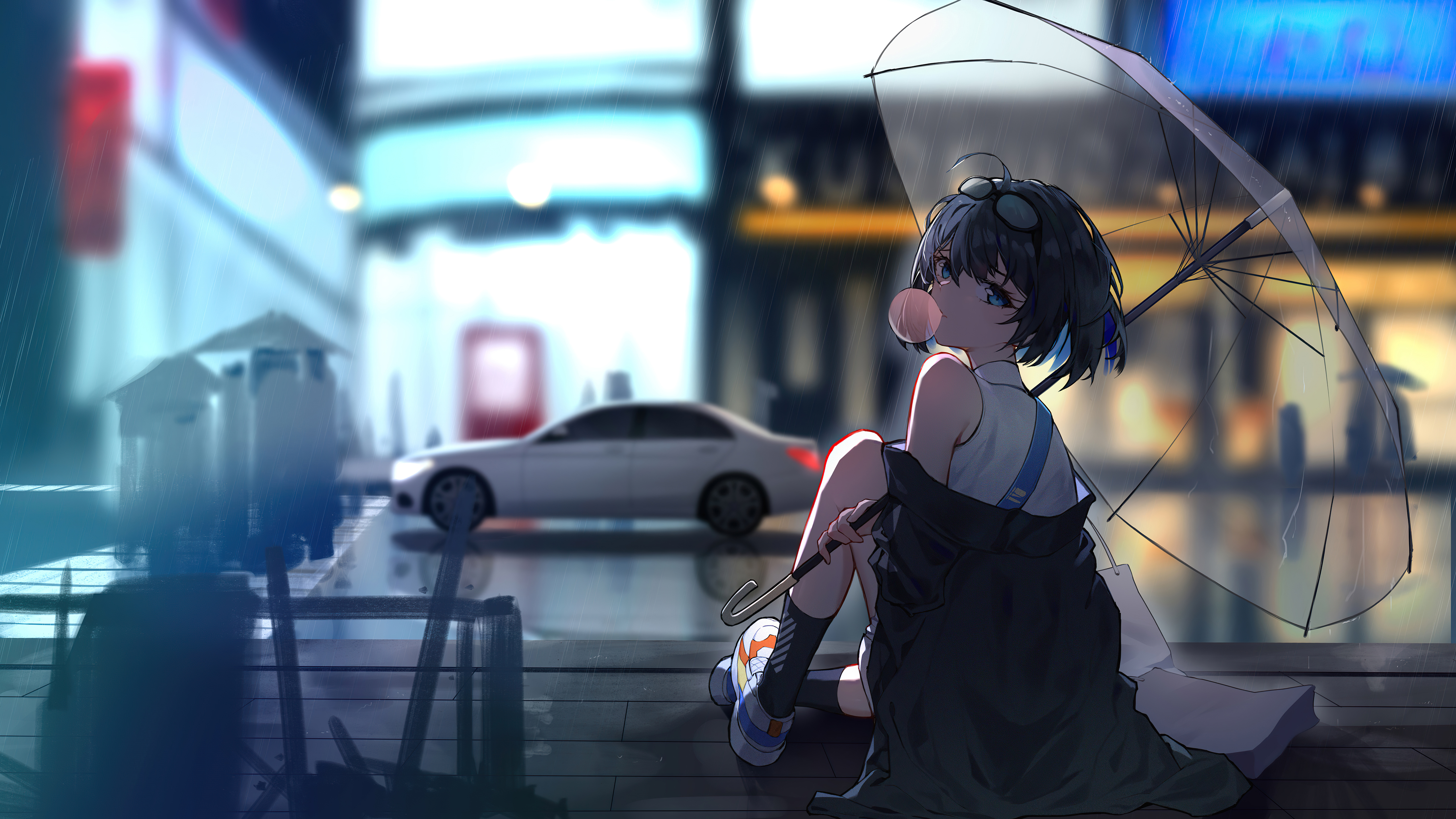 umbrella short hair anime girl 4k 1696100510