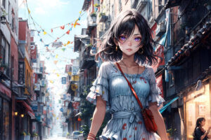 urban explorer anime girl with short hair takes a walk 4k 1695906066