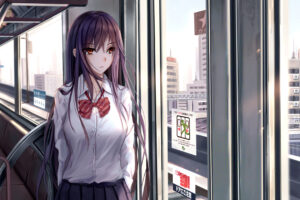 anime girl in train after school 1696357666