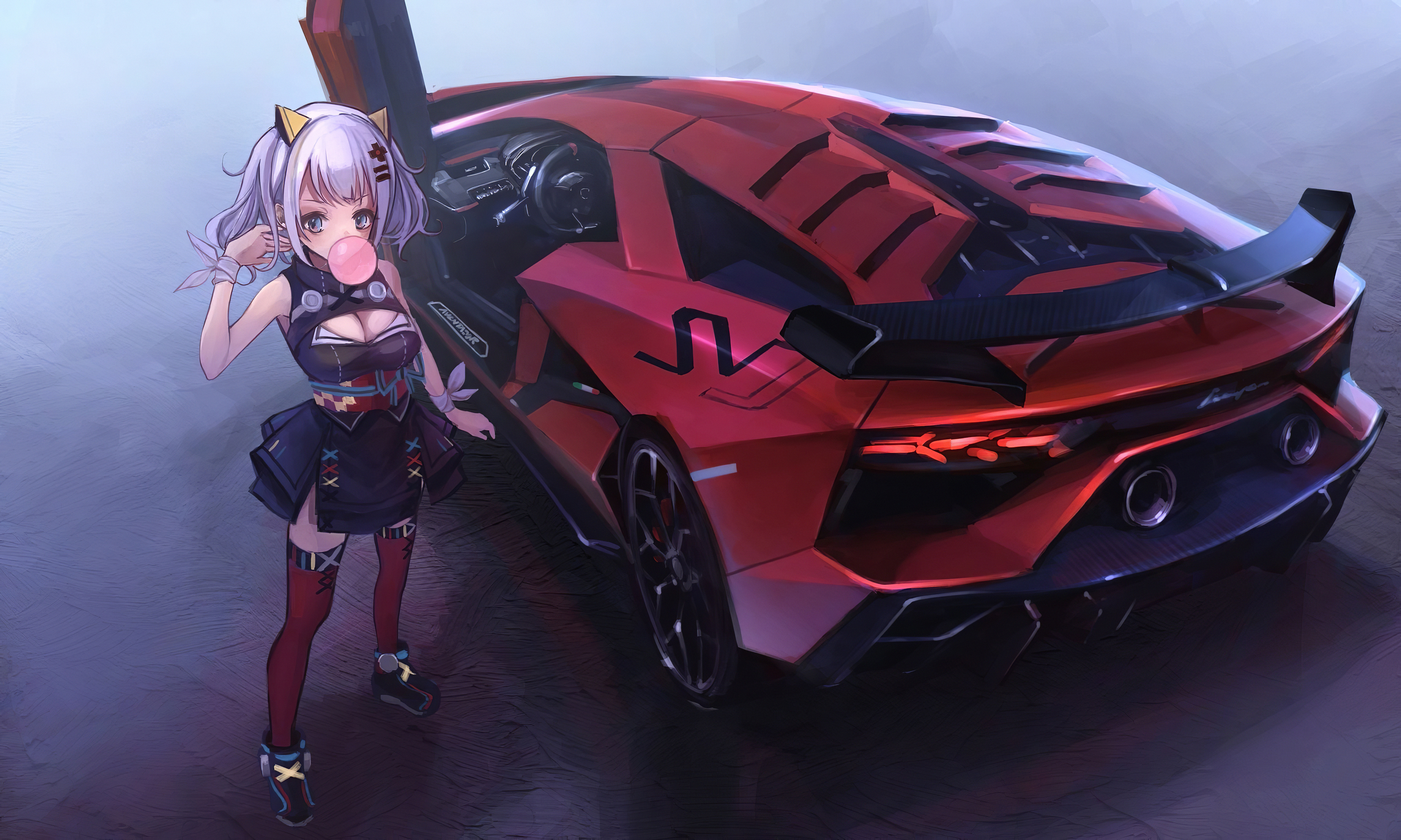 anime girl lamborghini aventador sv 4k 1696954194