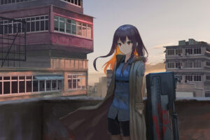 anime girl on rooftop 4k 1696242116