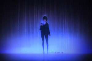 anime girl phone blue lights 4k 1696367593