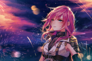 anime girl pink hairs looking away 1696954194