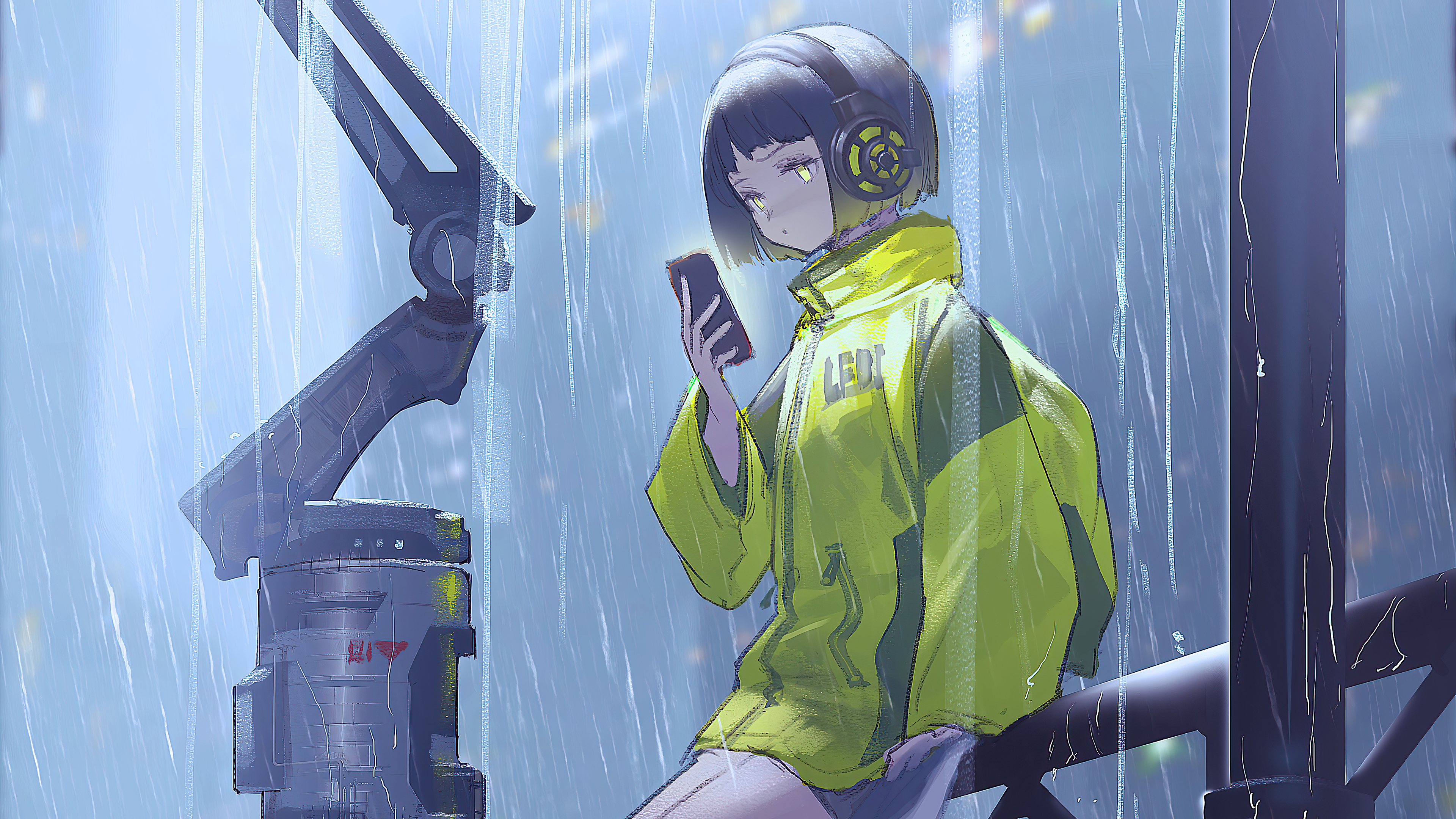 anime girl scifi umbrella rain 1696412749