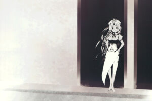 anime girl standing door 4k 1696778081