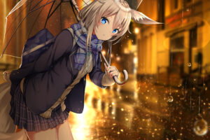 anime girl umbrella rain 4k 1696954194