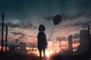 anime girl with balloon in hand 4k 1696340079