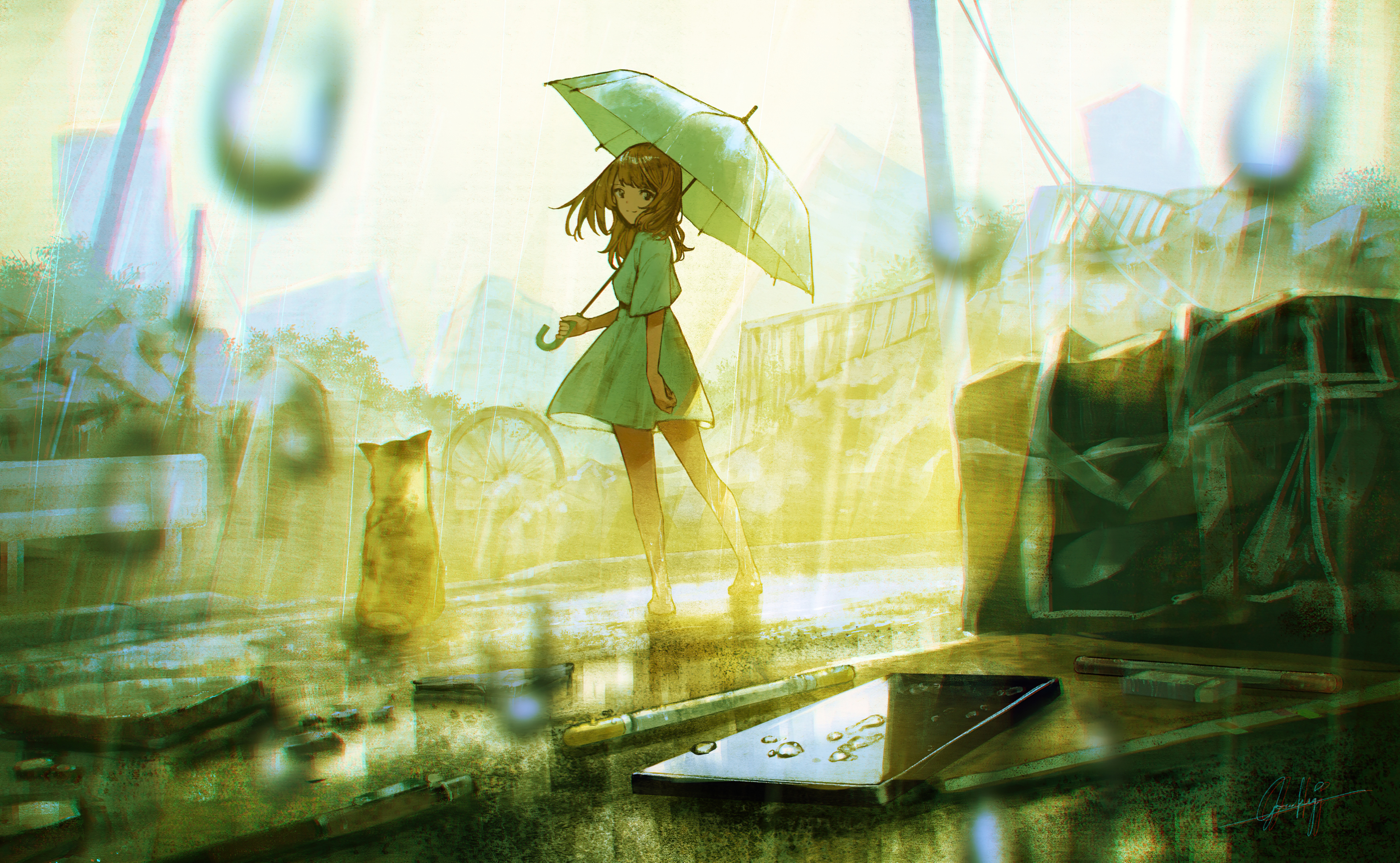 anime girl with umbrella in rain 4k 1696320579