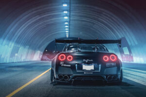 black nissan gtr rear 4k 1698266029