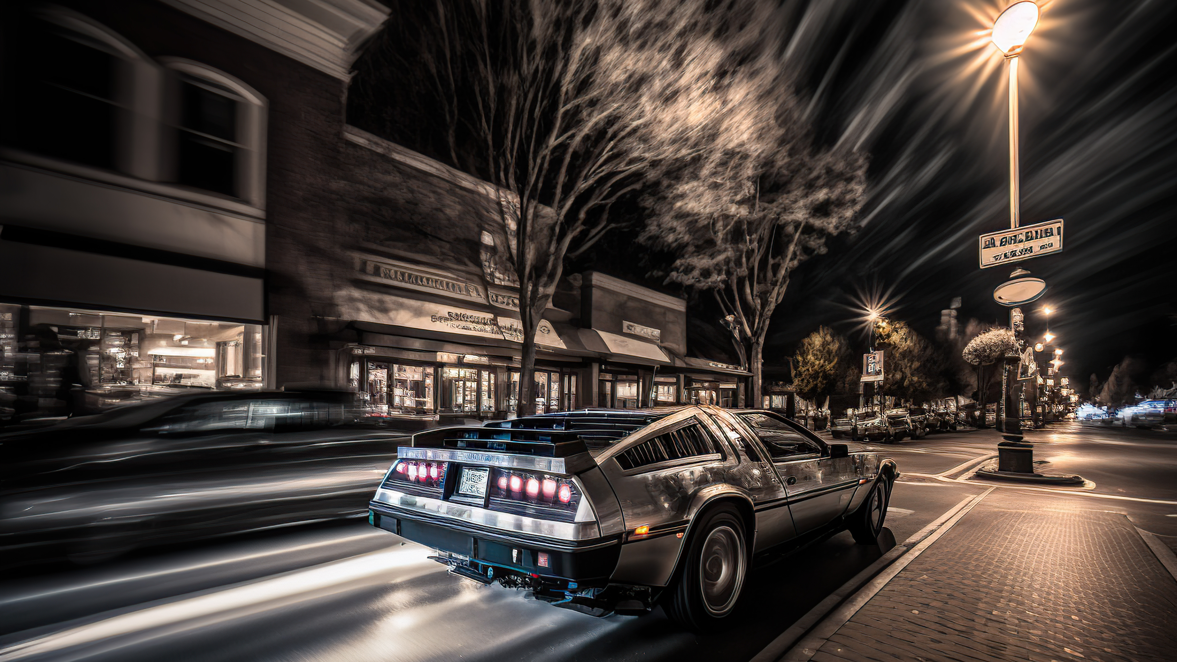 delorean in city car 4k 1698695996