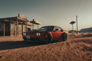 dodge challenger in desert 4k 1698175923