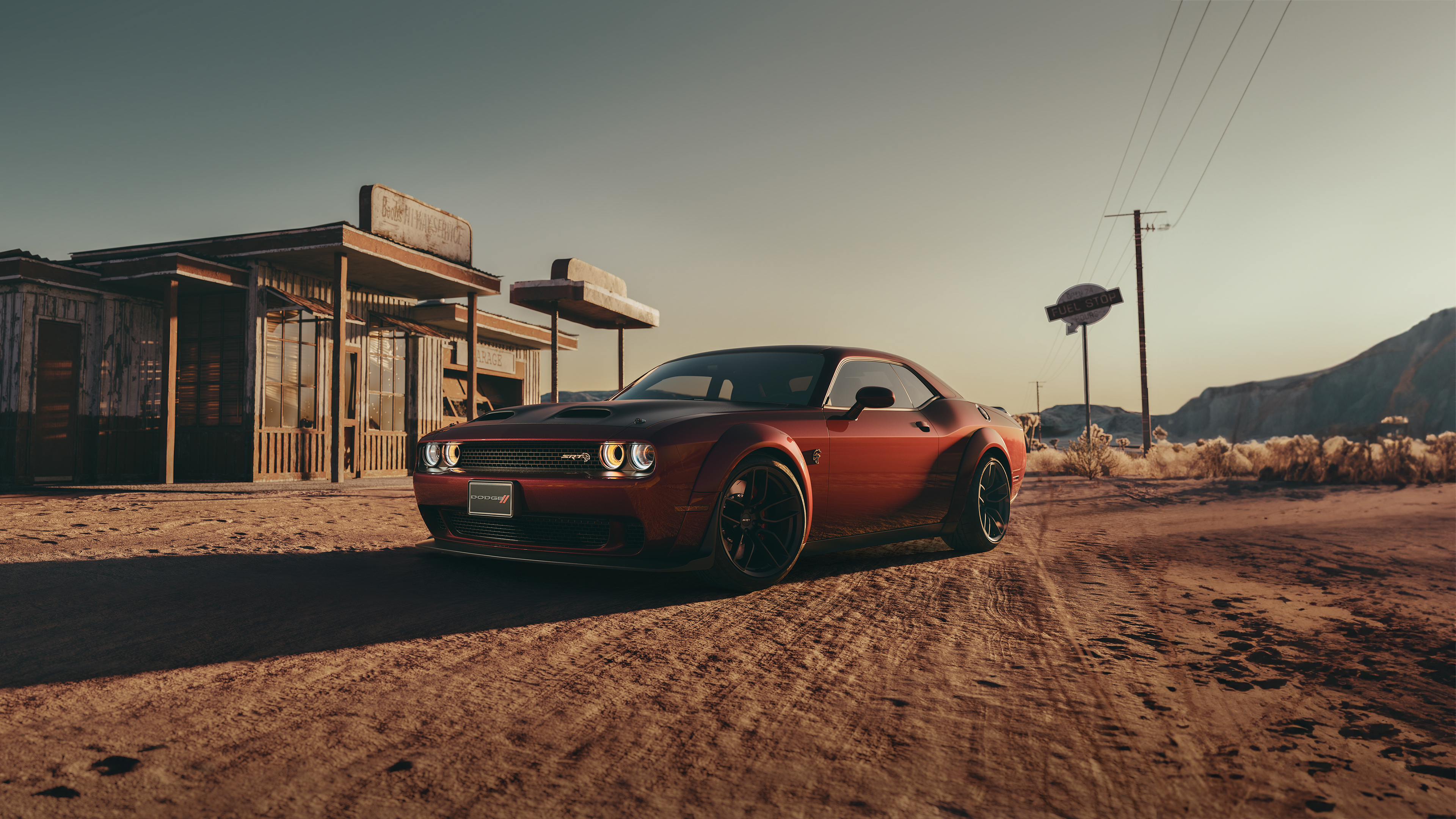 dodge challenger in desert 4k 1698175923