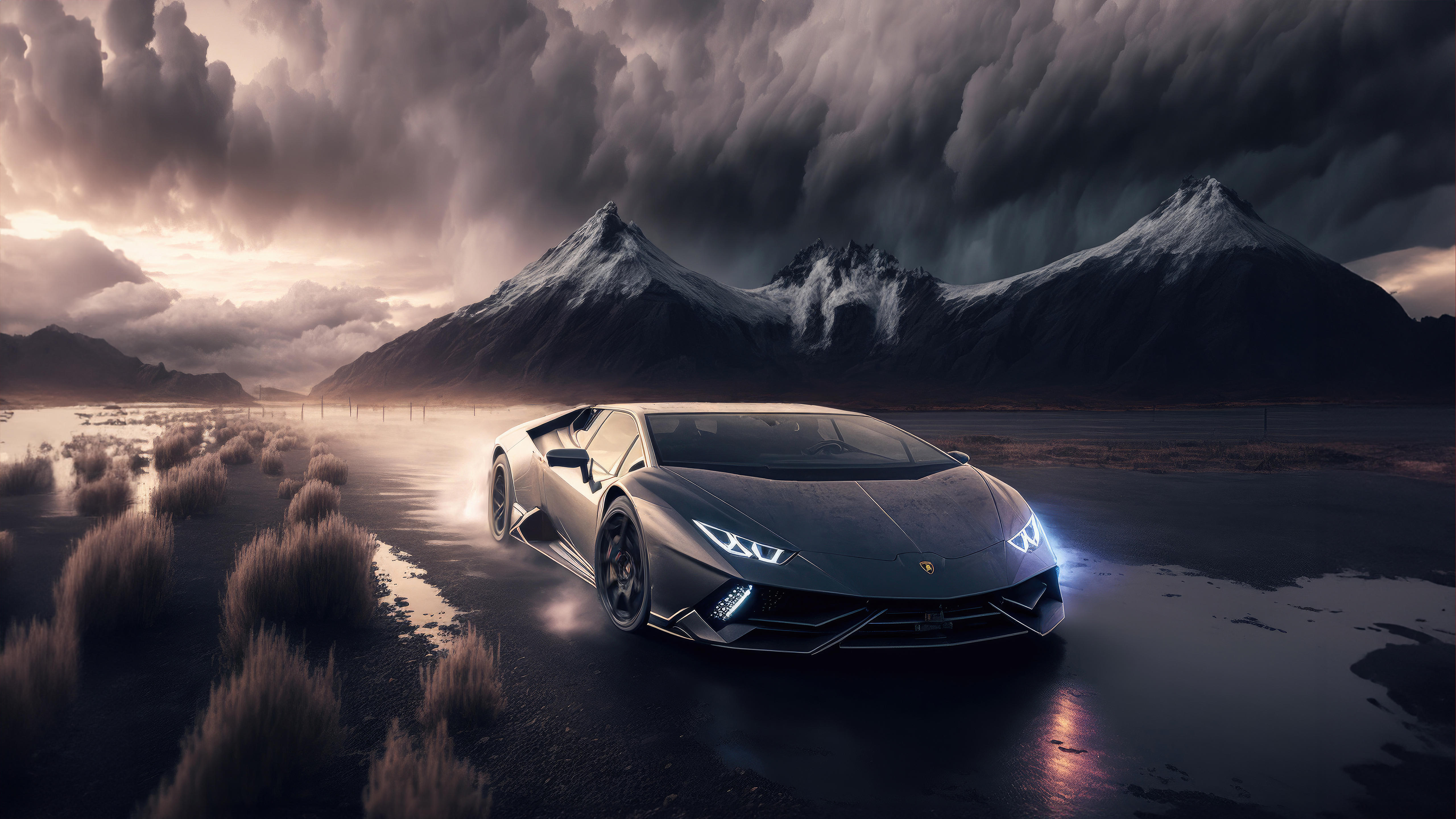 lamborghini huracan riding in mountains 4k 1697962573