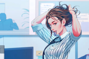 office anime girl adjusting hairs 1696785092