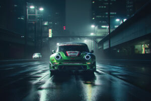 porsche neon drive cyberpunk green in glory 4k 1697749337