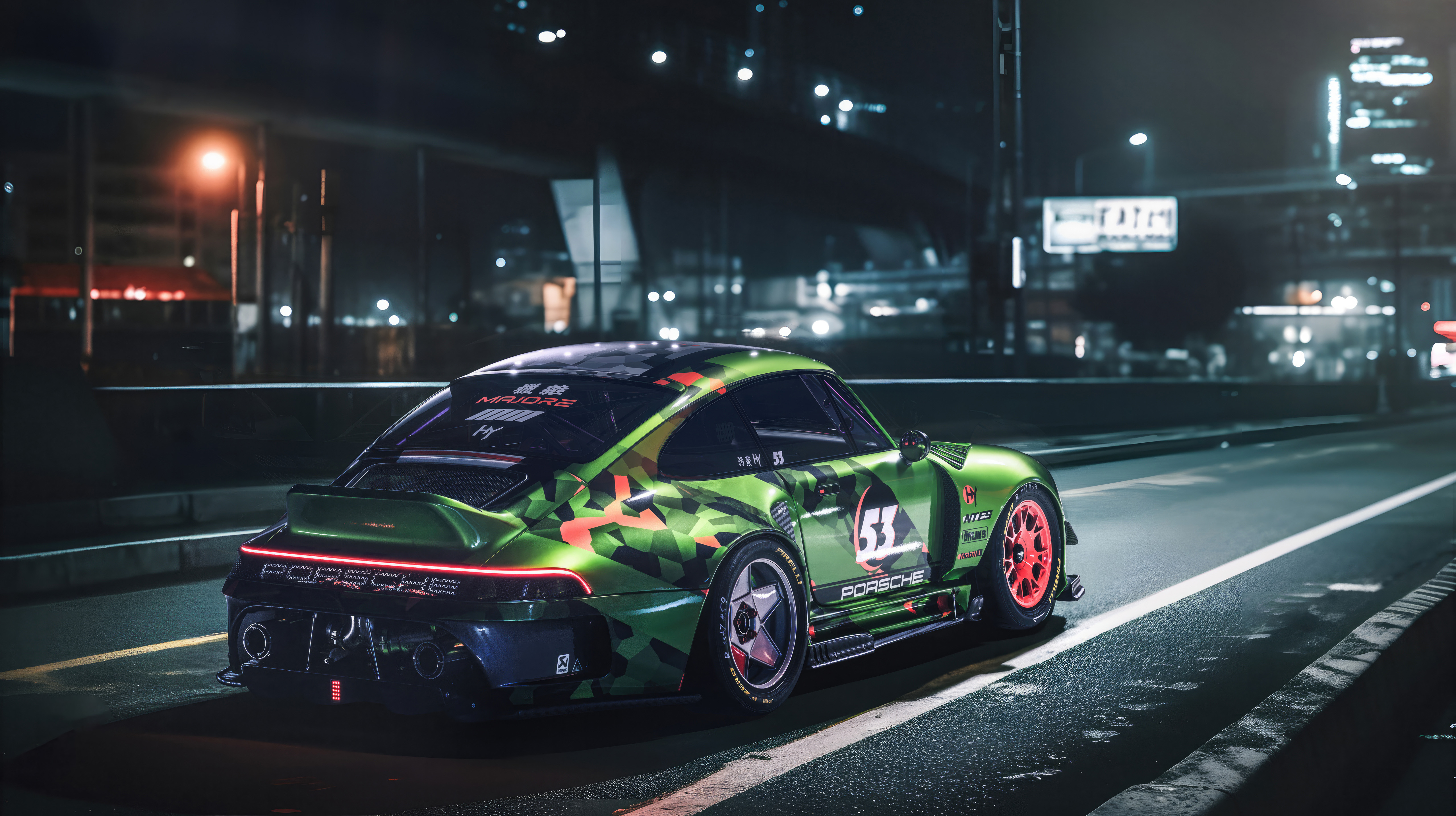 porsche on darkened streets cyberpunk nightfall quest 4k 1697749337