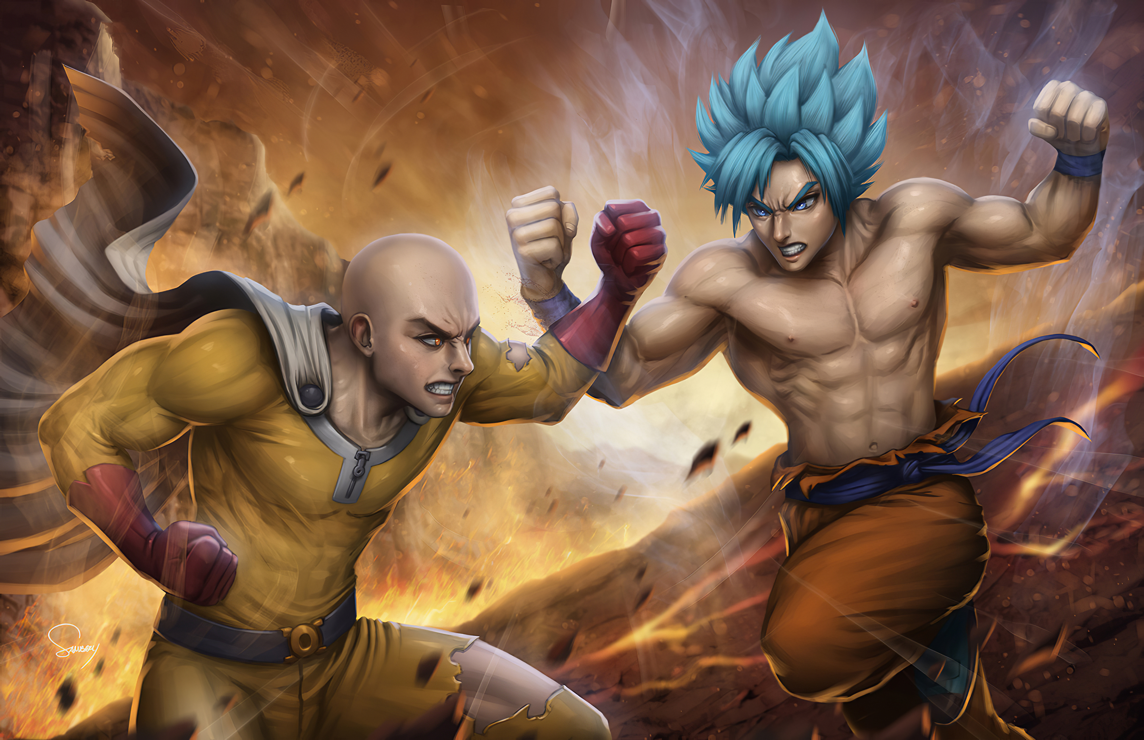 saitama vs goku anime 4k 1696923219