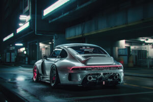 sleek and cyber porsche in the neon city 4k 1697749337