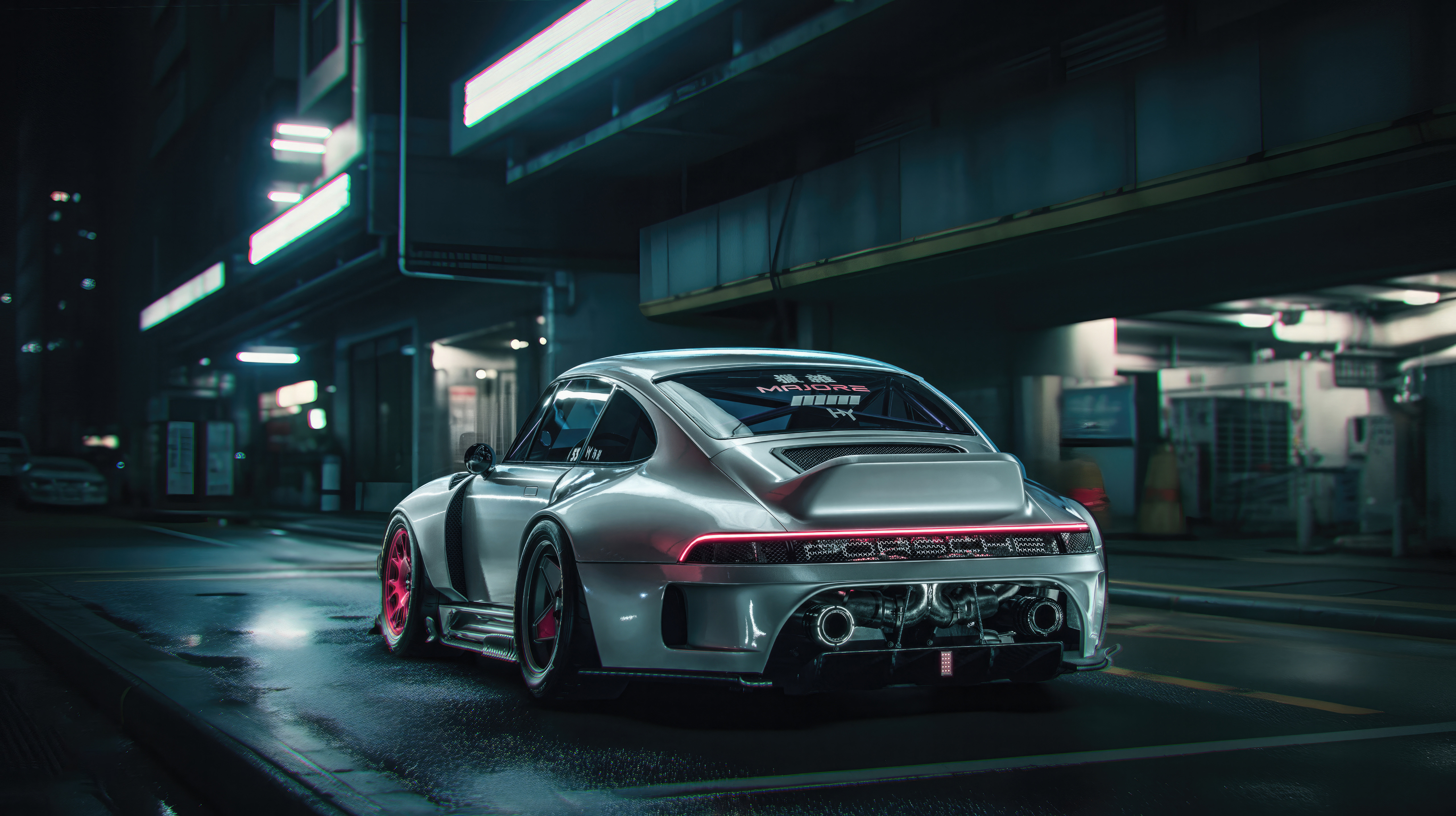 sleek and cyber porsche in the neon city 4k 1697749337