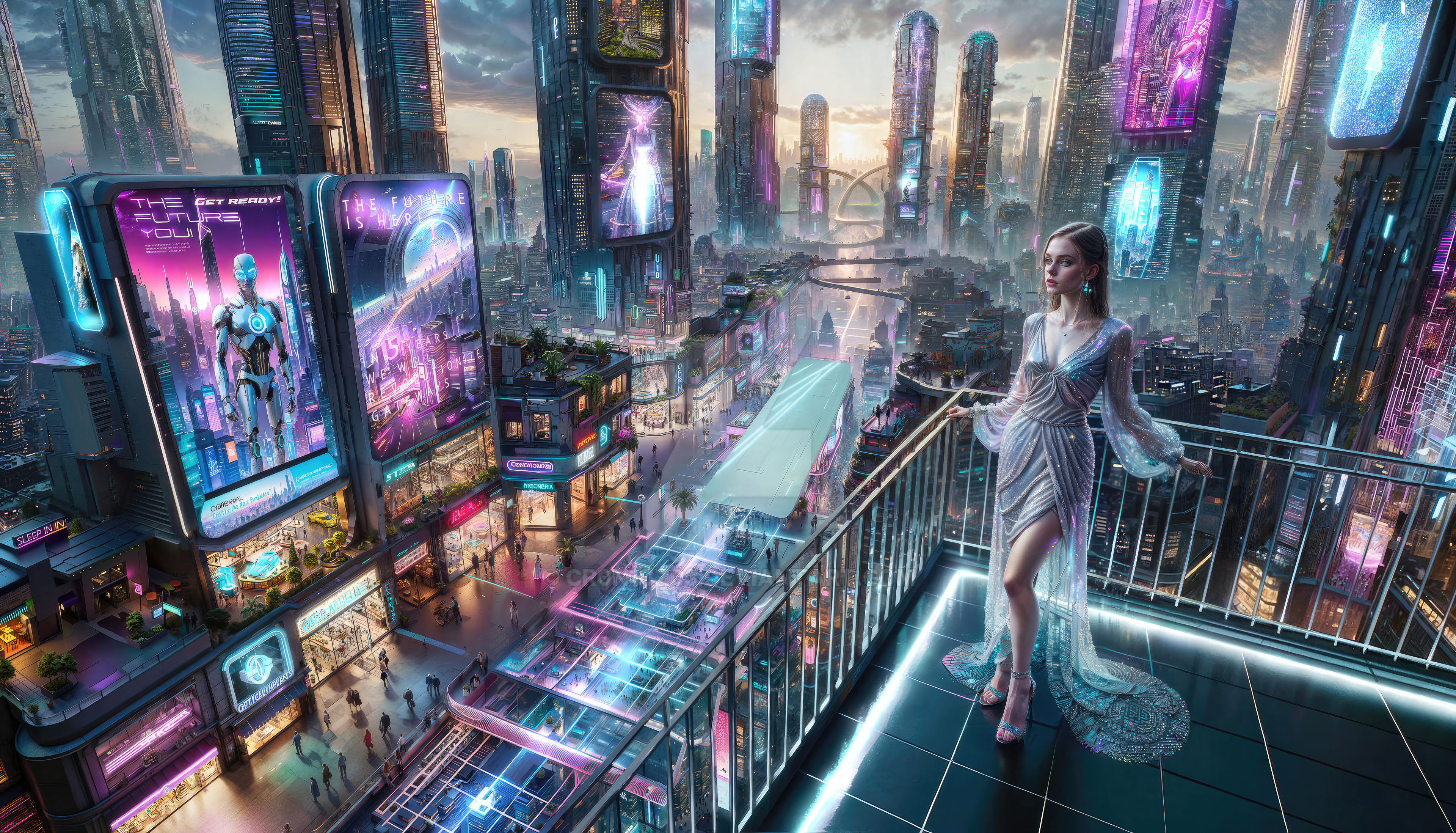 a classical girl in a neon fantasy scifi world hn.jpg