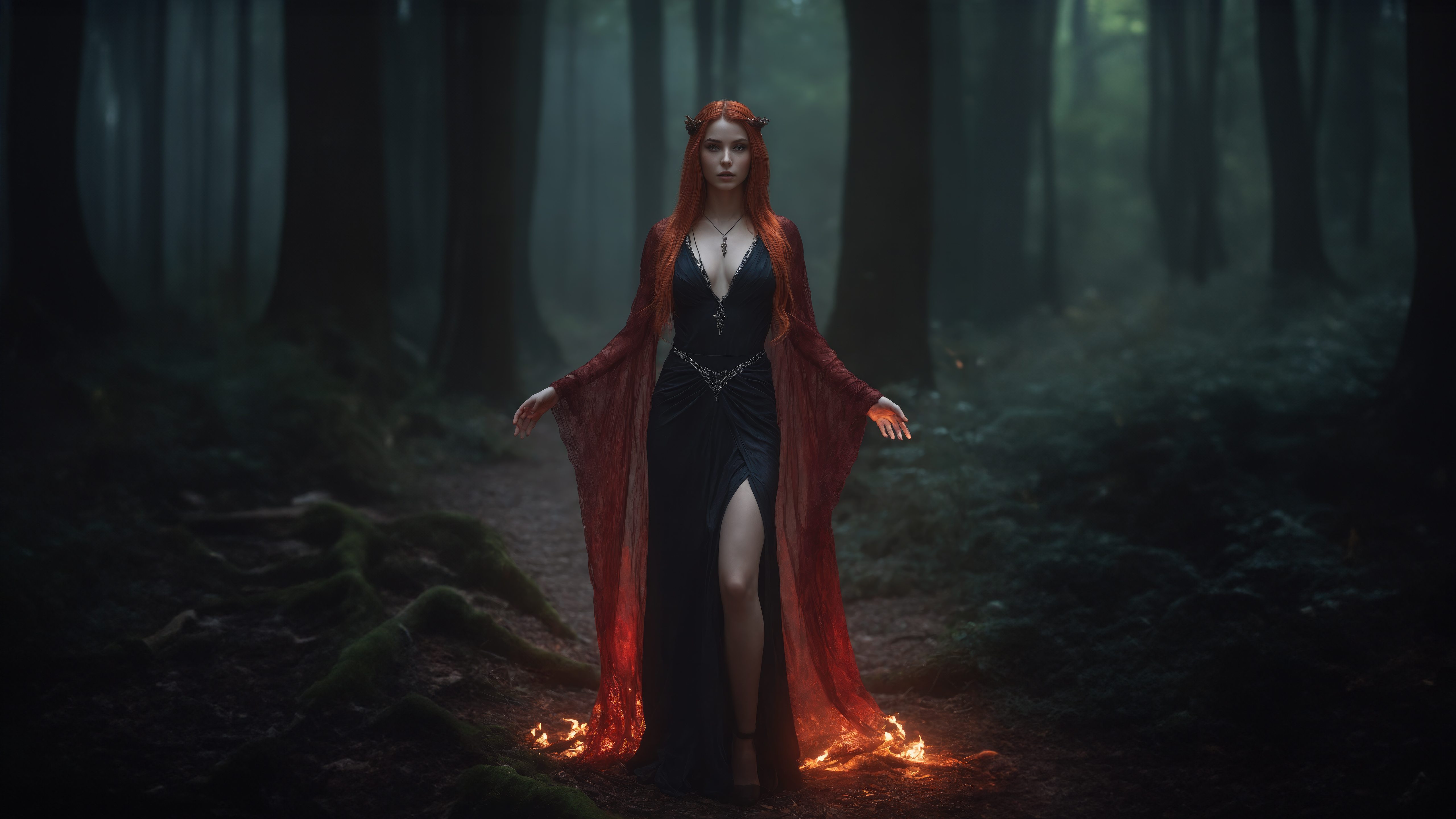 dreamy fire fantasy girl forest 5k 9j.jpg