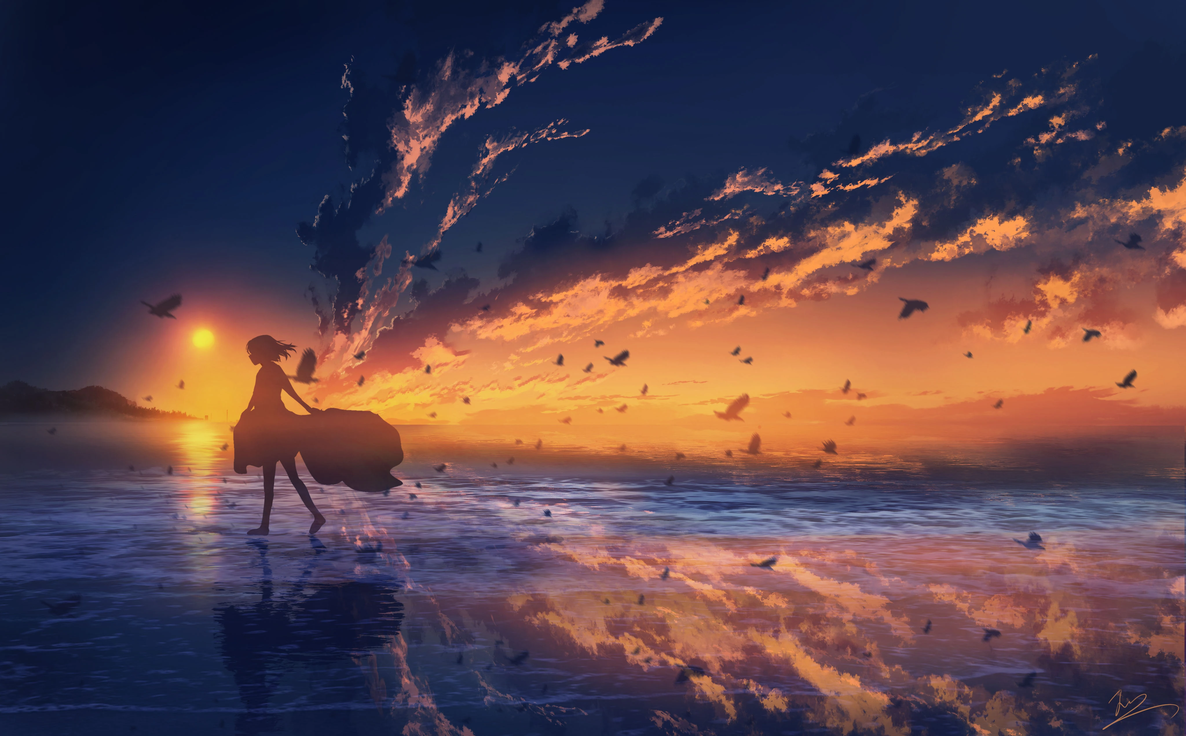 Girl At Horizon While Sunset 4k (3840×2160) - 4k Wallpapers - 40.000 ...